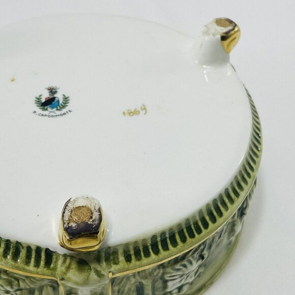 Vintage Capodimonte Cherub Angle Porcelain Ashtray Bowl Big Green Embossed Italy - Picture 8 of 10